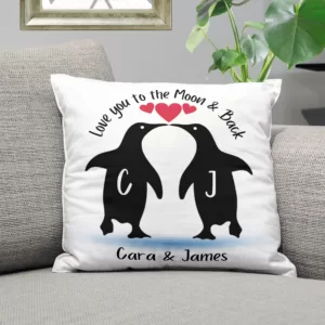 Penguin Lovers Couple Personalised Cushion.